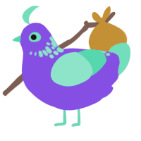 Ori, a blurple and mint chicken with a neck-speckle pattern
