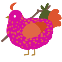 some sort of thing, a fuchsia and vermilion chicken with a speckle pattern