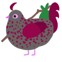 Evil Lingonberry, a grey and maroon chicken with a speckle pattern