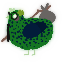 Pickle, a leaf and tumblr chicken with a speckle pattern