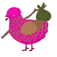 Earthworm Jr, a fuchsia and brown chicken with a lace pattern