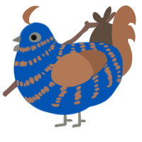 Jasper, a ultramarine and brown chicken with a bar pattern