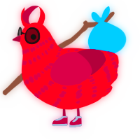 A crimson and maroon chicken with a bar pattern