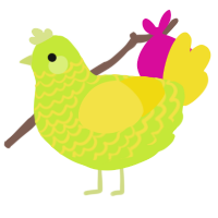 Casaba, a lime and yellow chicken with a lace pattern
