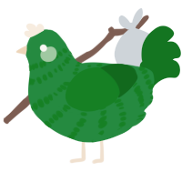 pickle, a viridian and leaf chicken with a bar pattern