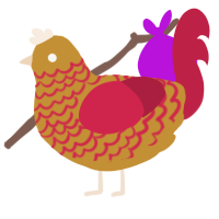 Edith, a gold and crimson chicken with a lace pattern