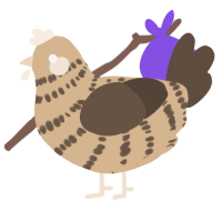 Hot chocolate, a beige and bark chicken with a bar pattern