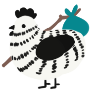 cow, a white and black chicken with a bar pattern