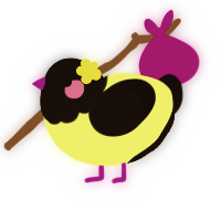 widdle bee, a lemon and black chicken with a head pattern