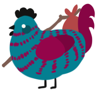 Jackie, a sea and maroon chicken with a bar pattern