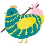 Sour Blueberry Blast, a teal and yellow chicken with a bar pattern