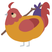 A orange and red chicken with a head pattern
