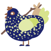 Big Stuff, a navy and lemon chicken with a speckle pattern