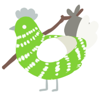 Bleep, a grass and white chicken with a bar pattern