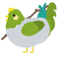 A mist and chartreuse chicken with a head pattern