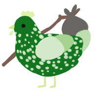 (unnamed), a leaf and gluppy chicken with a speckle pattern