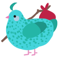 Reef, a aqua and turquoise chicken with a speckle pattern