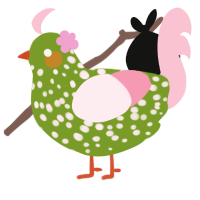Hay Fever, a chartreuse and rose chicken with a speckle pattern