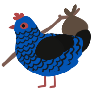 Bug, a ultramarine and black chicken with a lace pattern