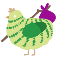 Lime, a lemon and viridian chicken with a bar pattern