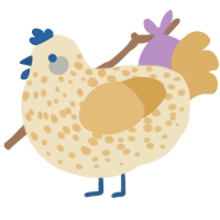 samuel, a beige and gold chicken with a speckle pattern