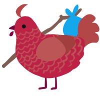 Ichigo, a crimson and red chicken with a lace pattern