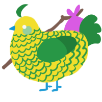 Sponge, a yellow and viridian chicken with a lace pattern