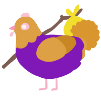 Susan, a violet and orange chicken with a head pattern