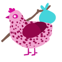 Rose, a pink and maroon chicken with a speckle pattern