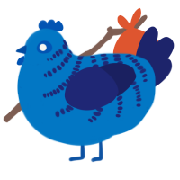Afina, a sapphire and navy chicken with a half-bar pattern