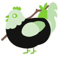 A black and gluppy chicken with a head pattern