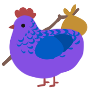 Pelagia, a blurple and ultramarine chicken with a half-lace pattern