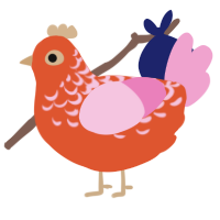 A vermilion and pink chicken with a half-lace pattern