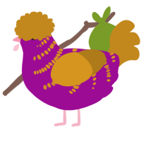 Purple Cabbage Salad, a plum and ochre chicken with a half-bar pattern