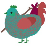 (unnamed), a turquoise and red chicken with a double-lace pattern