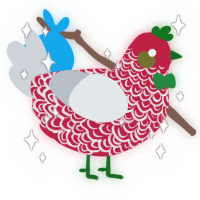 Nick, a crimson and mist chicken with a double-lace pattern