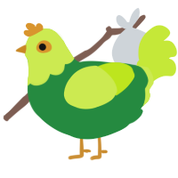 A viridian and lime chicken with a head pattern