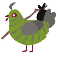 Zombie, a chartreuse and grey chicken with a bar pattern