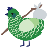 Blu, a viridian and gluppy chicken with a lace pattern