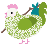 Carter, a white and chartreuse chicken with a double-lace pattern