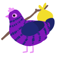 Scary monster, a violet and navy chicken with a bar pattern