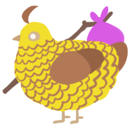 Banana milk, a yellow and brown chicken with a lace pattern