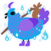 percival, a sky and blurple chicken with a lace pattern