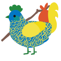 Blue Meanie, a sapphire and yellow chicken with a double-lace pattern