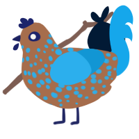 Crystal, a brown and sky chicken with a speckle pattern
