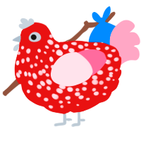 Mushroom, a red and rose chicken with a speckle pattern