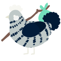 Peeba, a silver and tumblr chicken with a bar pattern