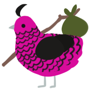 Scene, a fuchsia and sable chicken with a lace pattern