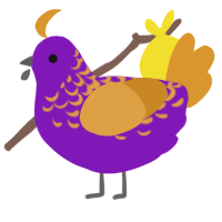 Iris, a violet and orange chicken with a half-lace pattern