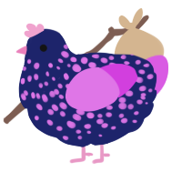 (unnamed), a navy and orchid chicken with a speckle pattern
